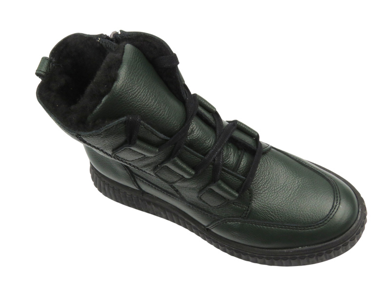 Botki damskie polskiej marki - Helios Komfort 559, zielone - na zamek