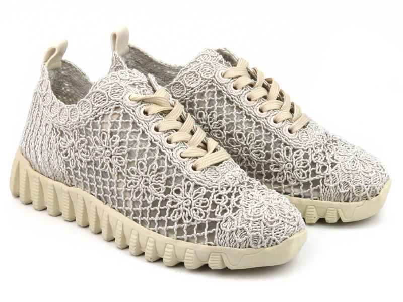 Koronkowe półbuty, sneakersy damskie - Artiker 52C2476, beżowe