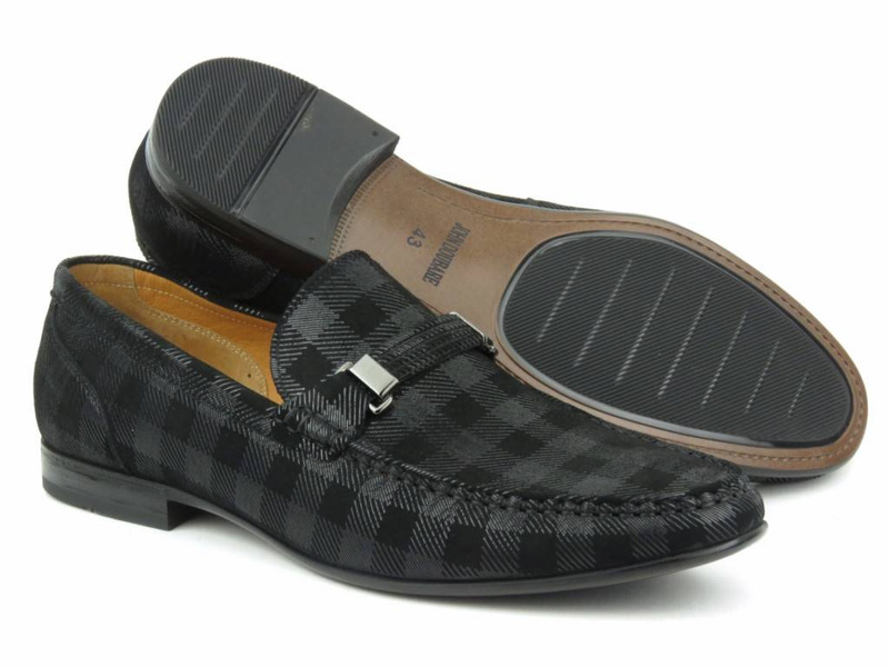 Eleganckie mokasyny męskie JOHN DOUBARE 673A-15-H04, czarne w kratkę