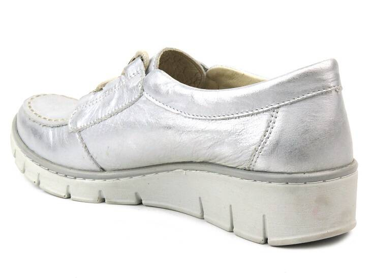 Wygodne półbuty damskie ze skóry licowej - HELIOS Komfort 338, srebrne