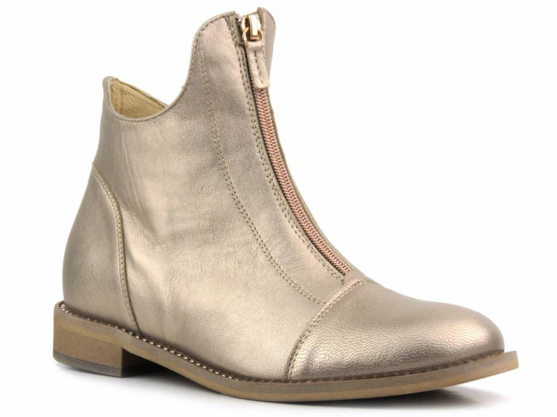 Skórzane botki damskie wiosenne - Eksbut 6607, złote