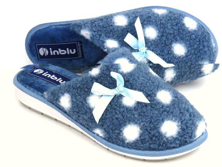 Miękkie kapcie, bambosze damskie w groszki - INBLU URSULA, granatowe