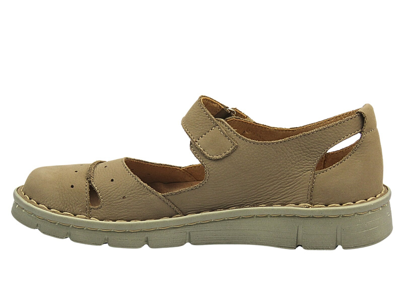 Skórzane półbuty damskie, sandały - Nika Komfort 1382, beżowe