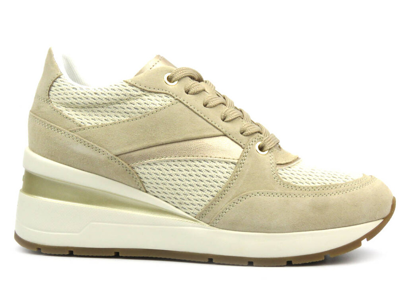 Sneakersy damskie ze skóry naturalnej - GEOX Respira D368LA, beżowe