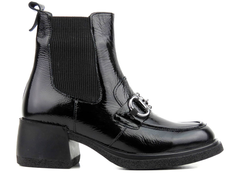 Lakierowane botki damskie na klocku - VENEZIA 13132401, czarne