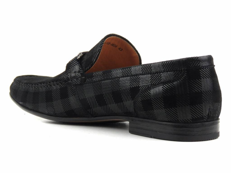 Eleganckie mokasyny męskie JOHN DOUBARE 673A-15-H04, czarne w kratkę