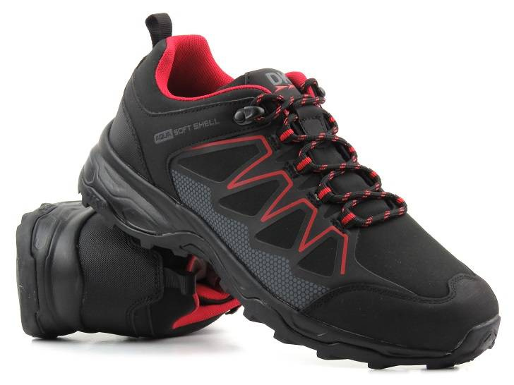 Trekkingi męskie przed kostkę - DK Soft Shell 1068, czarne z czerwienią
