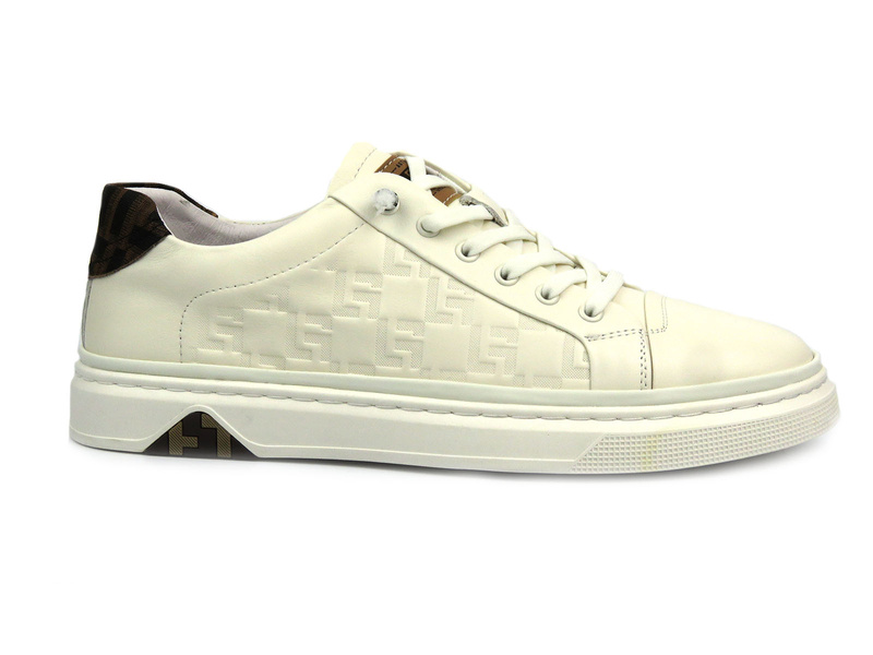 Skórzane sneakersy męskie - JOHN DOUBARE 68F125, białe