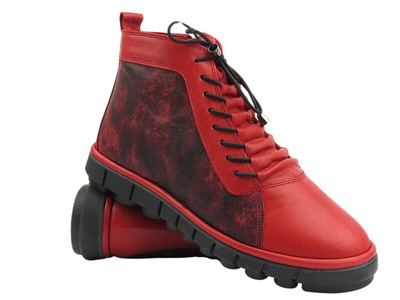 Botki, trzewiki damskie z miękkiej skóry - MANITU 990532-04, czerwone