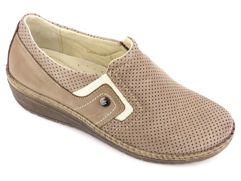 Wygodne półbuty damskie ze skóry Helios Komfort 329-2, beżowe