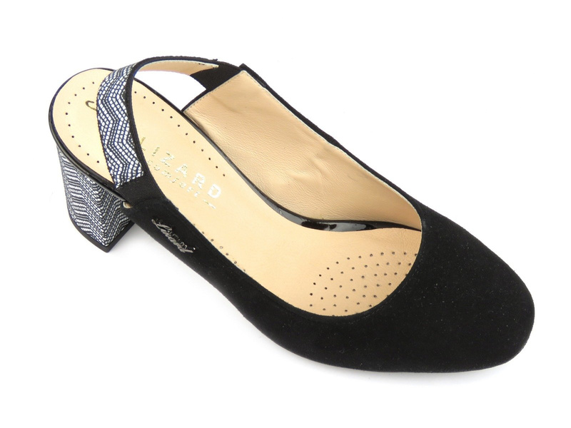 Eleganckie sandały damskie na wzorzystym słupku - Lizard 04352, czarne