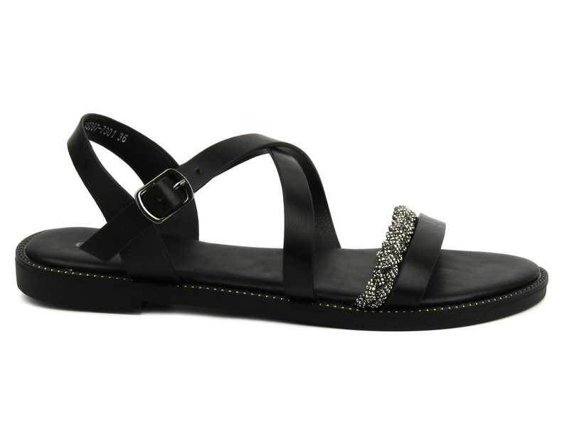 Sandały damskie na płaskiej podeszwie - Evento 24SD97-7301, czarne