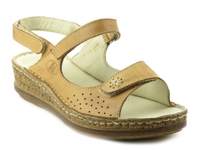 Wygodne sandały damskie ze skóry naturalnej - HELIOS Komfort 238, jasnobrązowe