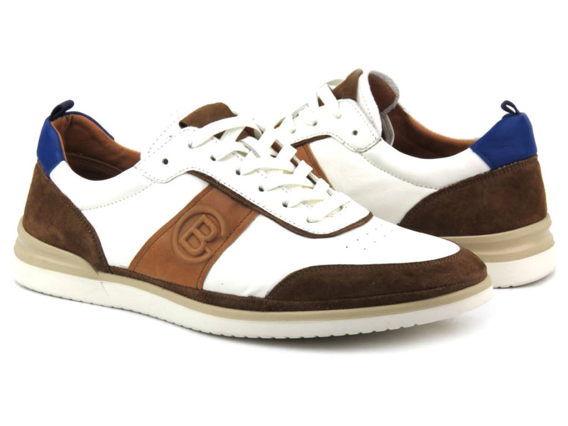 Buty męskie sportowe skórzane - JOHN DOUBARE QA537WIA-A955, biało-brązowe