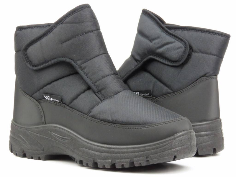 Ciepłe śniegowce męskie na rzepy - Wojtyłko 23208, czarne