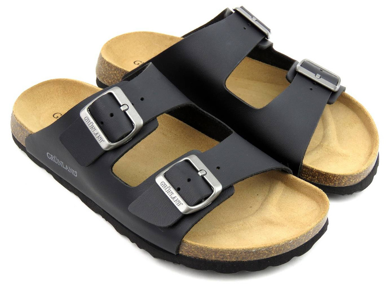 Klapki męskie z zapięciem na klamrę - GRUNLAND CB3013-40, czarne