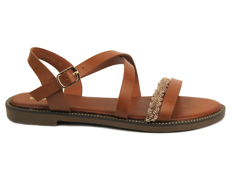 Sandały damskie na płaskiej podeszwie - Evento 24SD97-7301, brązowe