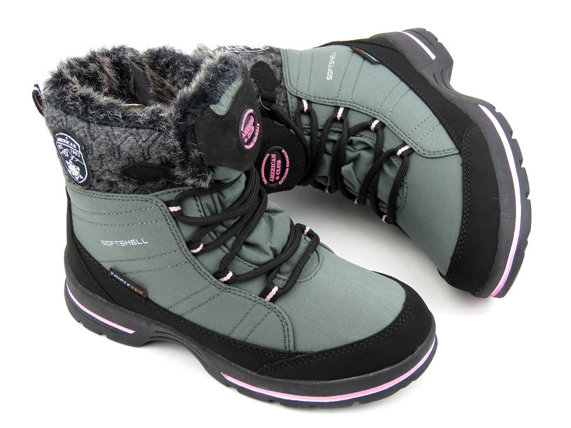 Ciemnoszare śniegowce dziecięce - AMERICAN CLUB SN03, z Softshell i membraną