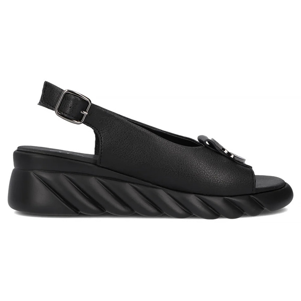 Skórzane sandały damskie na delikatnym koturnie czarne Filippo DS7011/25