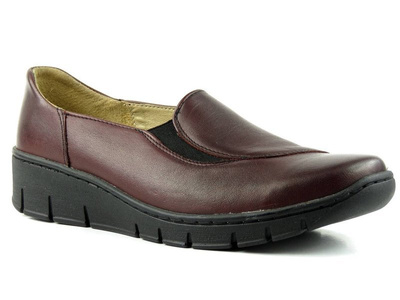 Skórzane półbuty damskie wsuwane - Helios Komfort 335, bordowe