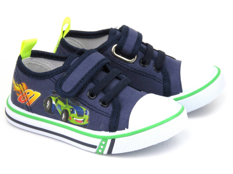 Trampki dziecięce z wyścigówką - American Club TEN 104/23, granatowe