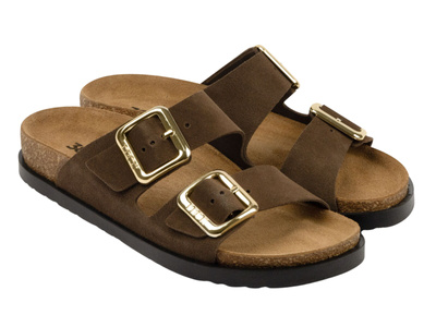 Klapki damskie z klamrą brązowe Leon 7010