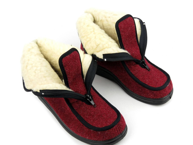 Wysokie, ciepłe kapcie na suwak - BEFADO Dr Orto 996D005, bordowe