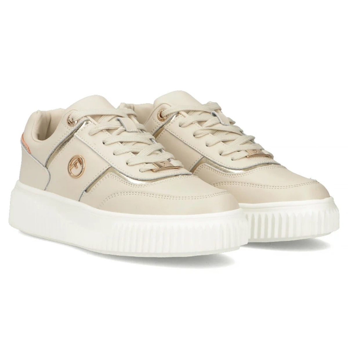 Skórzane sneakersy damskie na platformie - Filippo DP6727/25, beżowe