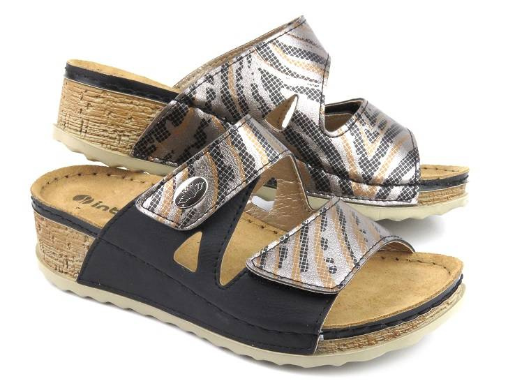 Klapki damskie z paskami na rzep - INBLU NV-02, czarne