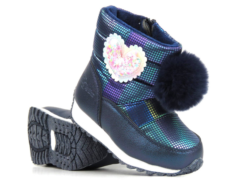 Śniegowce dziecięce z pomponem - WOJTYŁKO 23032, granatowe