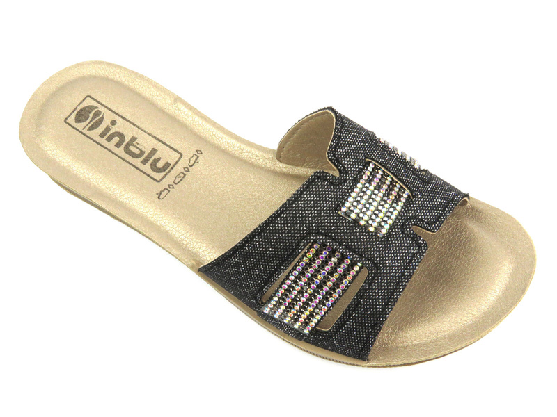 Wygodne klapki damskie z błyszczącą cholewką - INBLU BA-50, czarne