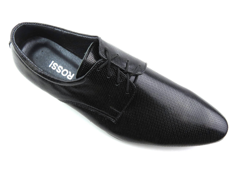 Skórzane półbuty męskie wizytowe - Moskała (Rossi) 7651, czarny 2