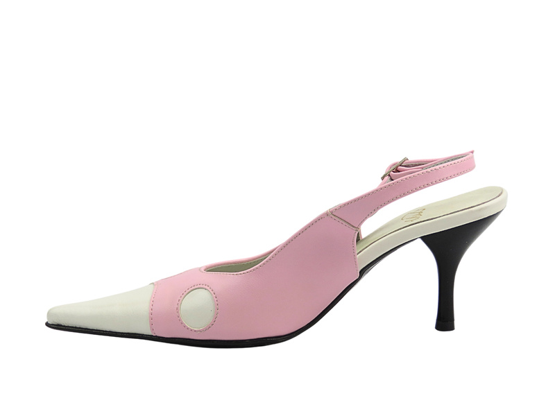 Skórzane czółenka damskie biało-różowe na szpilce Zygmunt 288