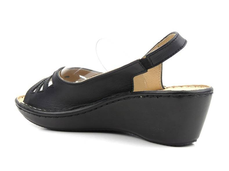 Wygodne sandały damskie ze skóry licowej - HELIOS Komfort 689, czarne