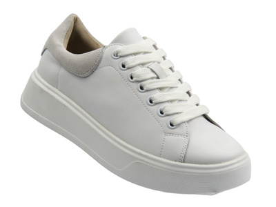 Skórzane sneakersy damskie na platformie białe Cambell 25-19347