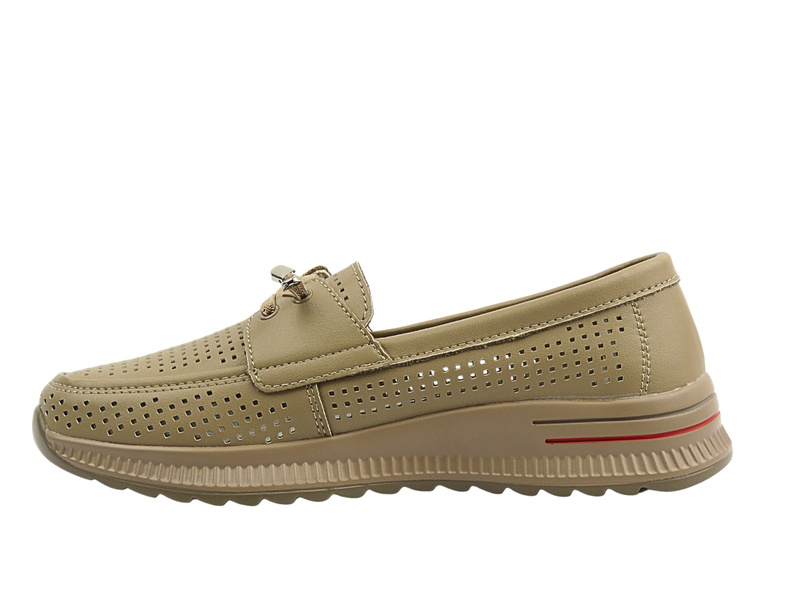 Skórzane półbuty damskie ażurowe beżowe Nika Komfort H-647