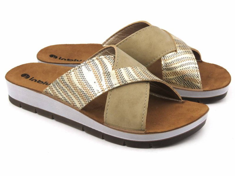 Klapki damskie ze skrzyżowanymi paskami - INBLU CP-38, piaskowe