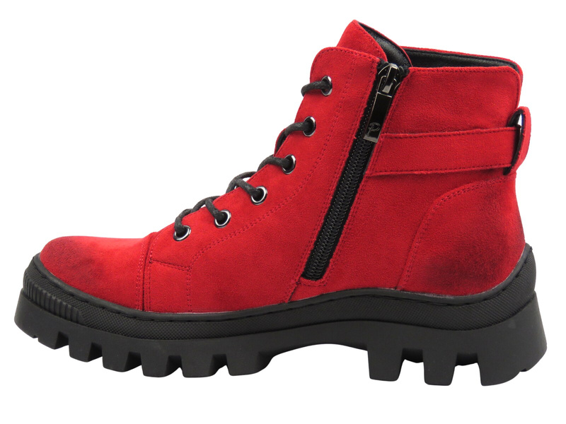 Ocieplane botki damskie - Potocki 25-19317, czerwone