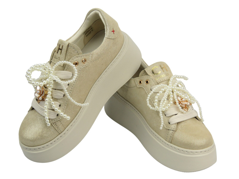 Sneakersy damskie na platformie - CheBello 4696, złote