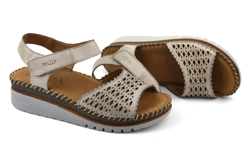 Sandały damskie na koturnie - PIAZZA 910127-91, szare