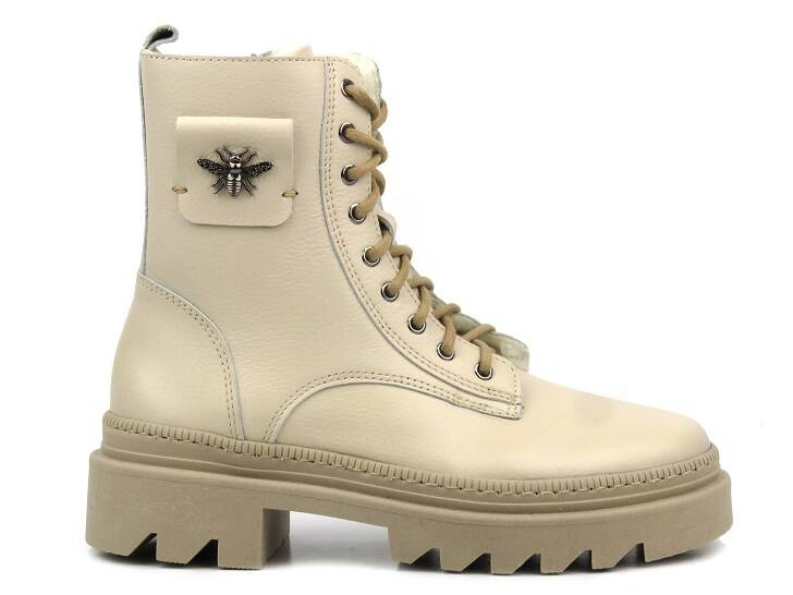 Skórzane botki damskie - Waldi 1186, beżowe