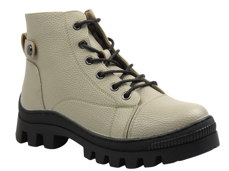 Ocieplane botki damskie - Potocki 25-19317, khaki lico