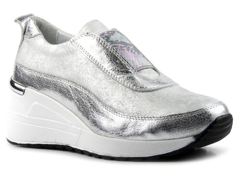 Buty damskie sportowe na koturnie - Venezia 4024, srebrne