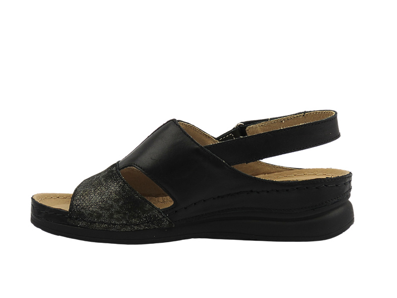 Skórzane sandały damskie czarne HELIOS Komfort 143