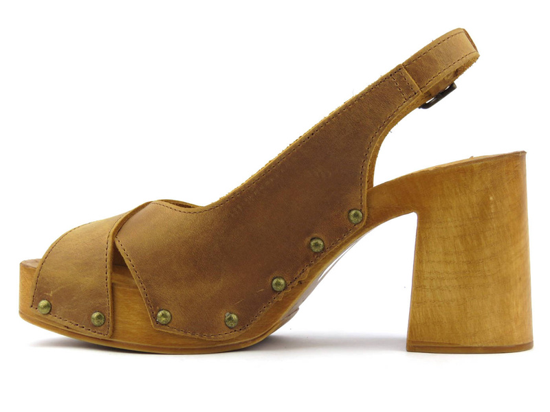 Sandały damskie na drewnianym obcasie - VENEZIA 455 CRAZY TIMBER, brązowe drewniaki
