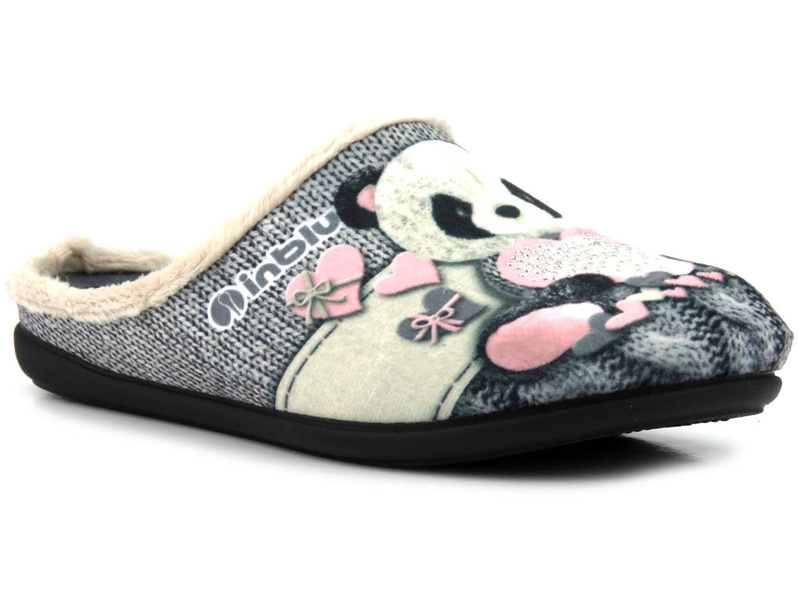 Miękkie kapcie damskie z pandą - INBLU 155D209, szare