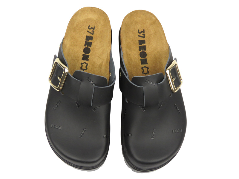 Skórzane klapki damskie z zakrytymi palcami czarne Leon 6000