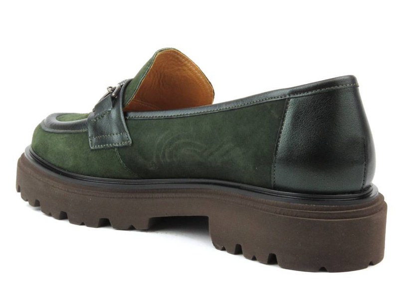 Półbuty, loafersy damskie na platformie - UNCOME 37158, zielone