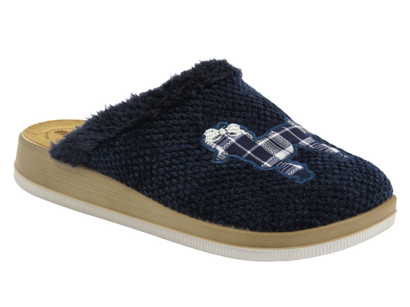 Miękkie kapcie damskie ze skórzaną wkładką granatowe Inblu CT-42