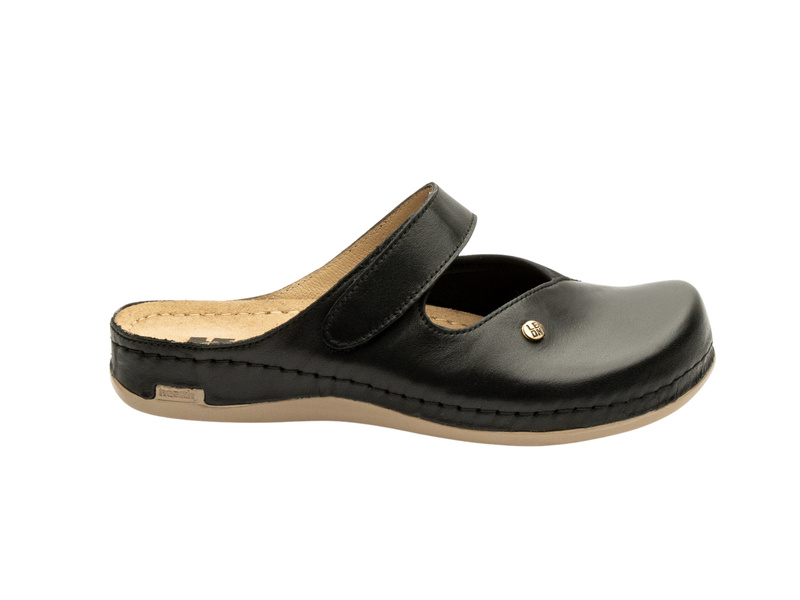 Skórzane Klapki Damskie czarne Leon 953